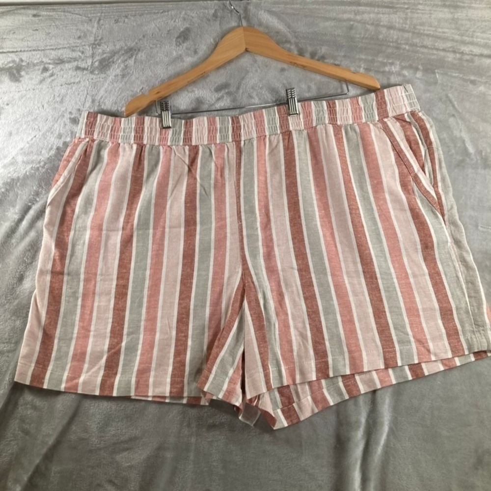 Sonoma Goods For Life Womens 2X Striped Linen Blend Shorts Coral Grey White